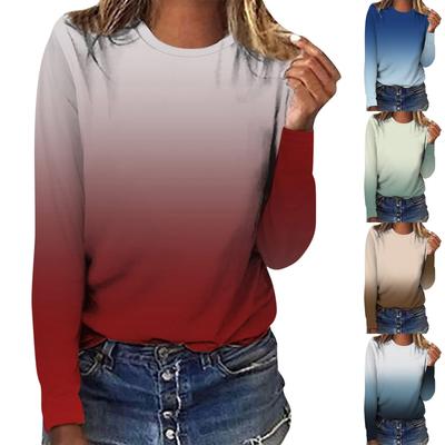 Modisches, lässiges Langarm-Rundhals-Oberteil mit Farbverlaufsdruck für Damen