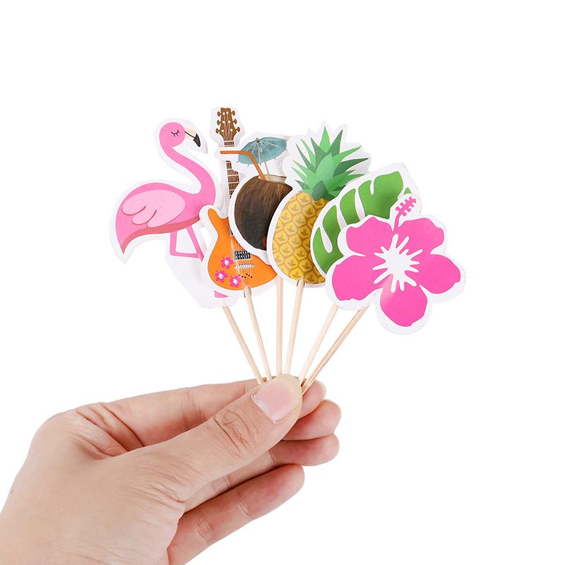 24Pcs Hawaiian Cupcake Toppers Flamingo Pineapple Palm Leaves Toothpicks Tropical Summer Beach Birthday Party Cake Decoration