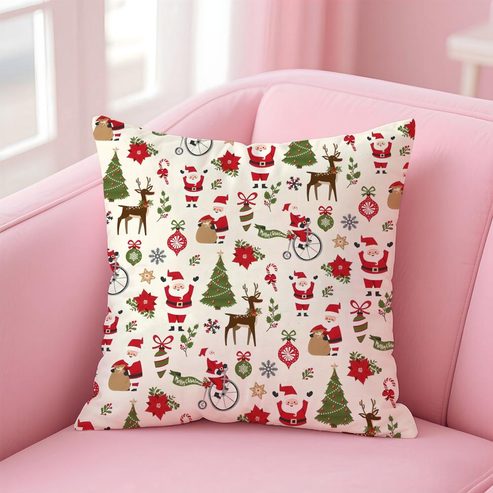 CChristmas Pattern Cushion Cover Linen Pillowcase Cover Soft Decor for Sofa Home Room
