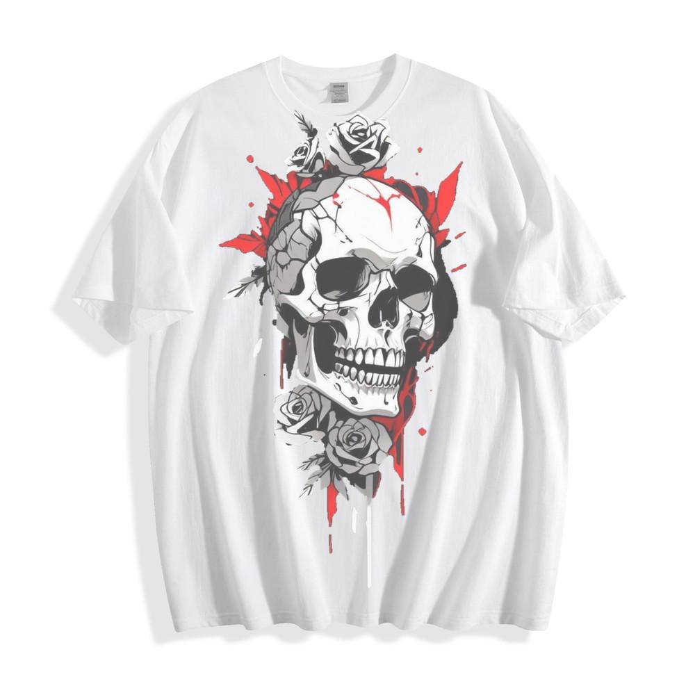 Cracked Skull and Roses Gothic Tee - Bold Dark Floral Design Unisex T-Shirt
