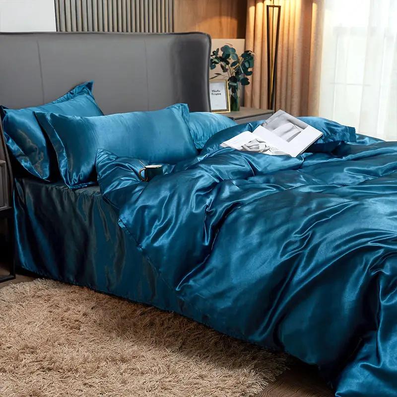4PCS Bedding Set Cover Duvet Cover Set Silky Soft Cozy King Size Bedding Set Luxury Polyester Satin Smooth Single Double Bedding Sets