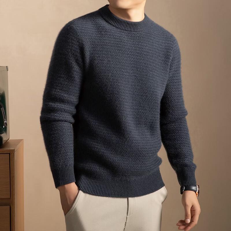 Hengyuanxiang Men's Pure Cashmere Crew Neck Knitted Sweater