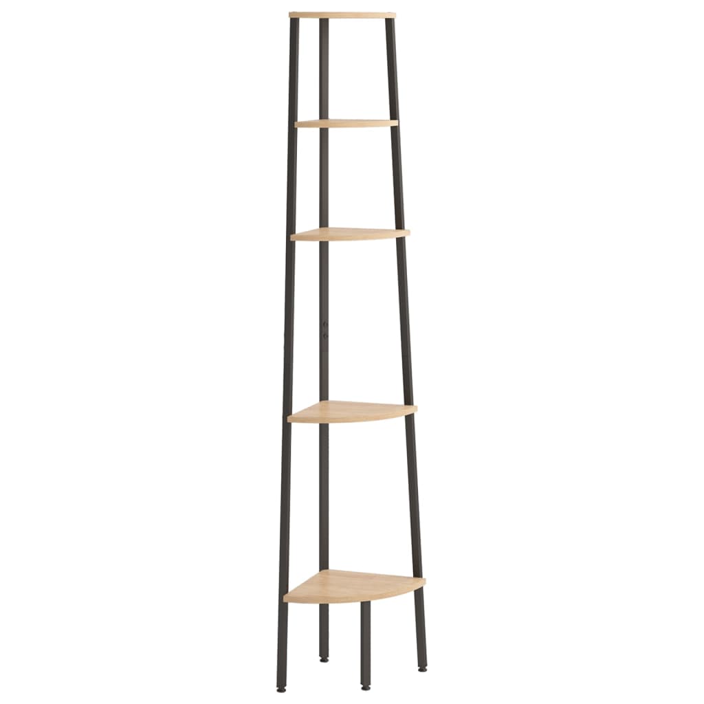 Corner Shelf with 5 Shelves Light Brown and Black 45.5 X 31.5 X 180 Cm