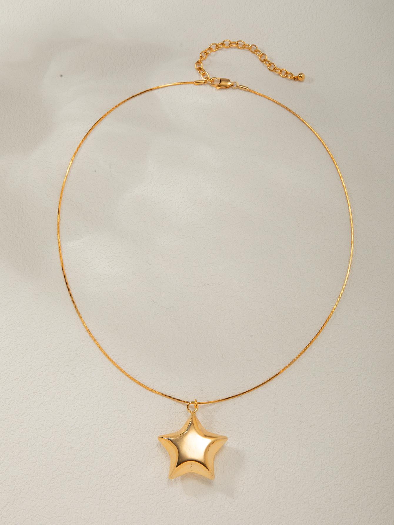 

Простое и стильное классическое универсальное ожерелье в виде пятиконечной звезды для женщин из настоящего золота 18 карат из латуни серебряный