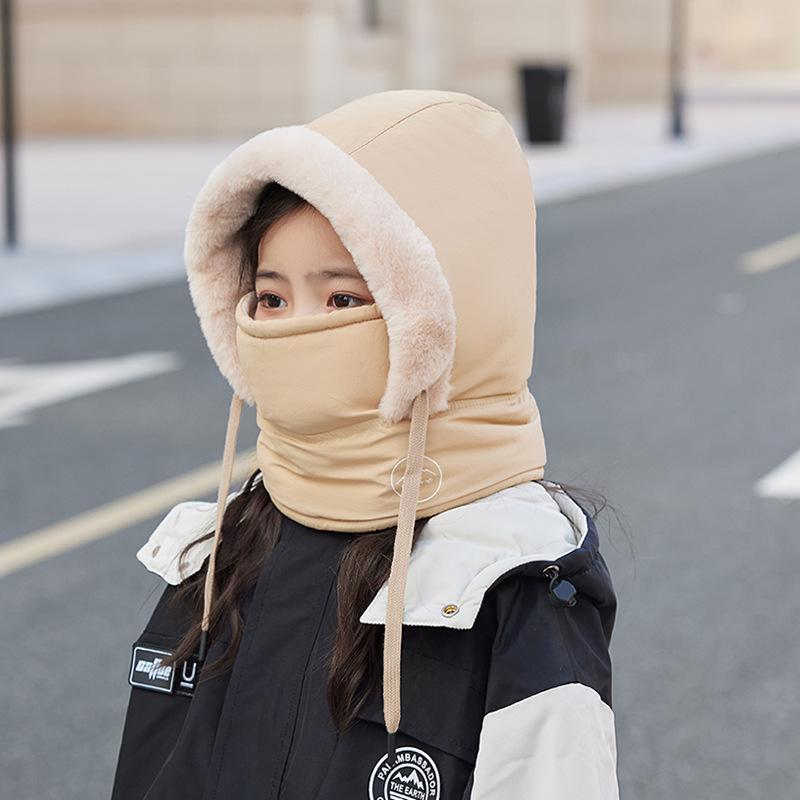 Children's hats, winter boys and girls outdoor warmth, fleece neck protection, scarf, mask, integrated pullover hat