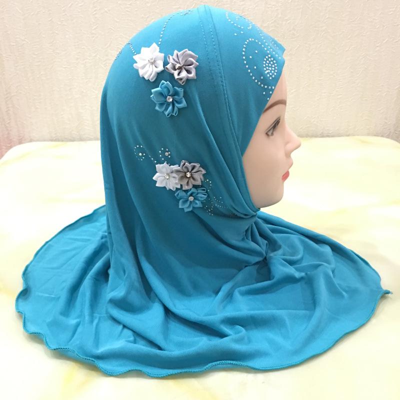 Fit 2-5 years old small girl cute hijab cap with flower beautiful muslim scarf islamic headscarf hat amira pull on headwrap