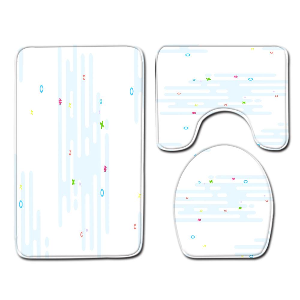 Striped Checkered Toilet Three-Piece Floor Mat Bathroom Three-Piece Carpet Doormat