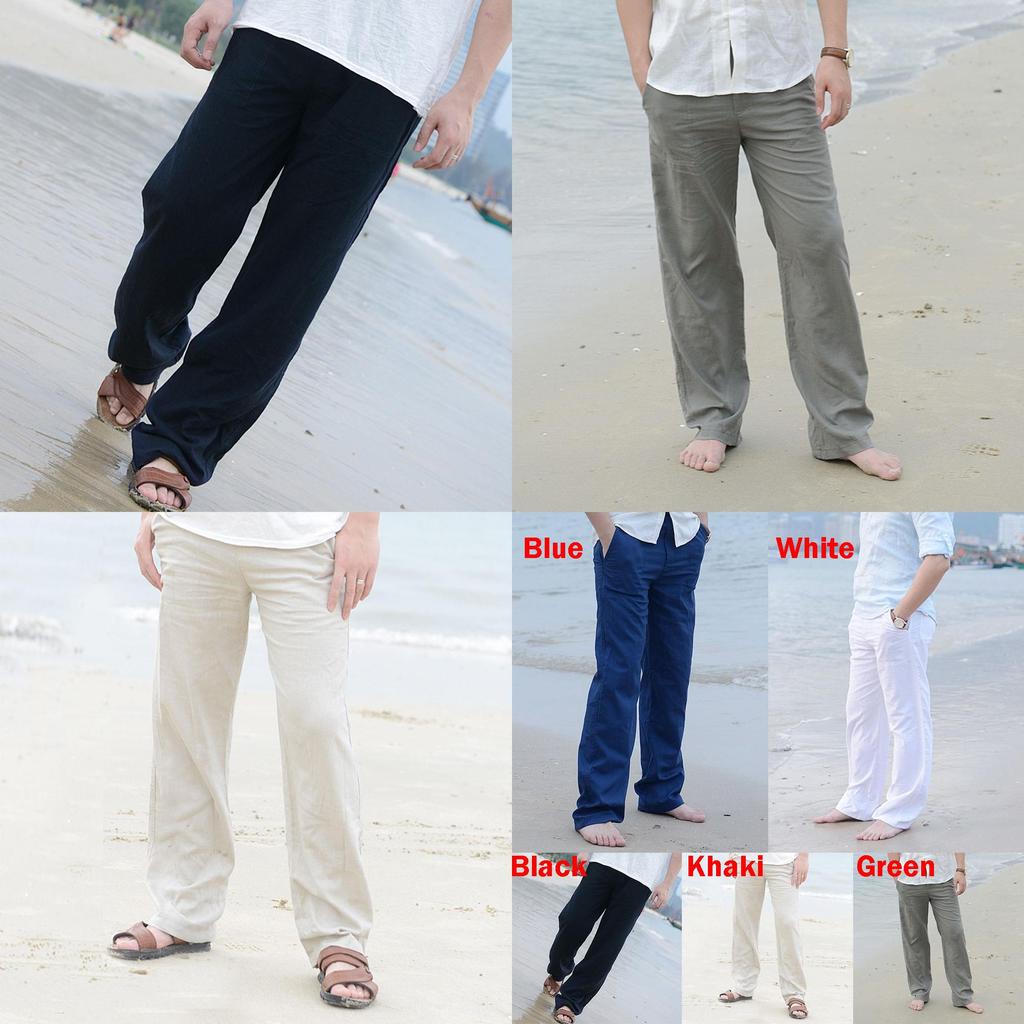 Versatile 2018 Men's Linen Loose Beach Pants Offering Stylish Casual Long Slacks Fit