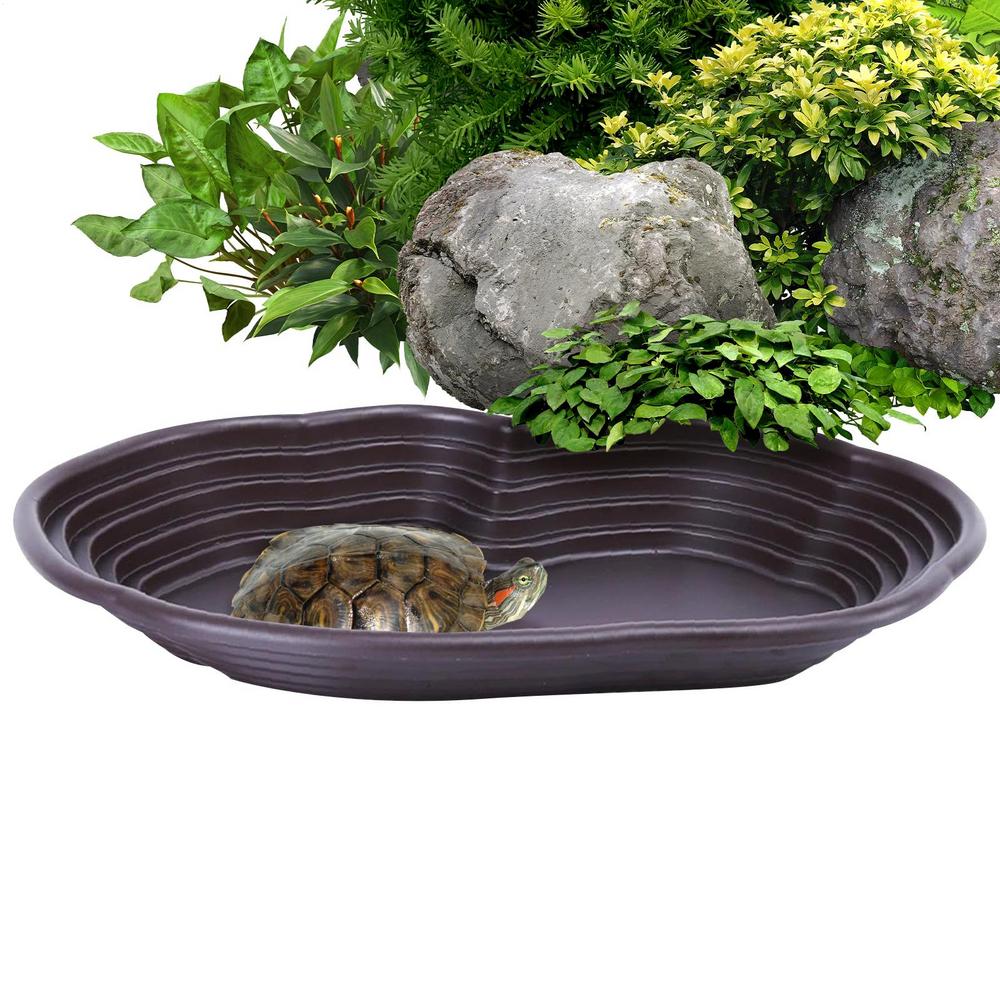 Turtle Bathing Pool Large Size Tortoise Water Dish Round Hole Turtle Climbing Toy With Drainage Pipe Tortoise Aquarium Ornament