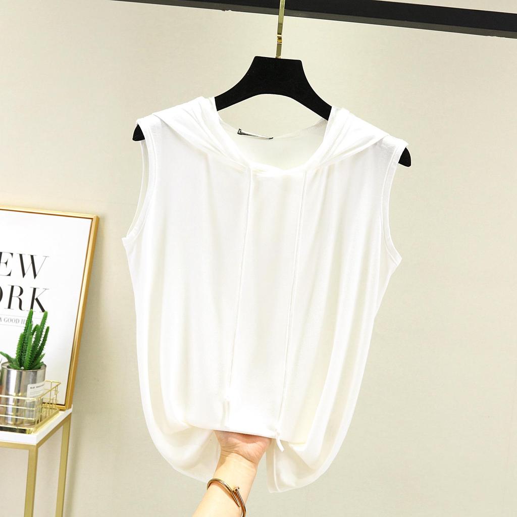 Spring Summer Women's Sleeveless Modal Vest Hooded Sweatshirt - Plus Size Slimming Loose Fit