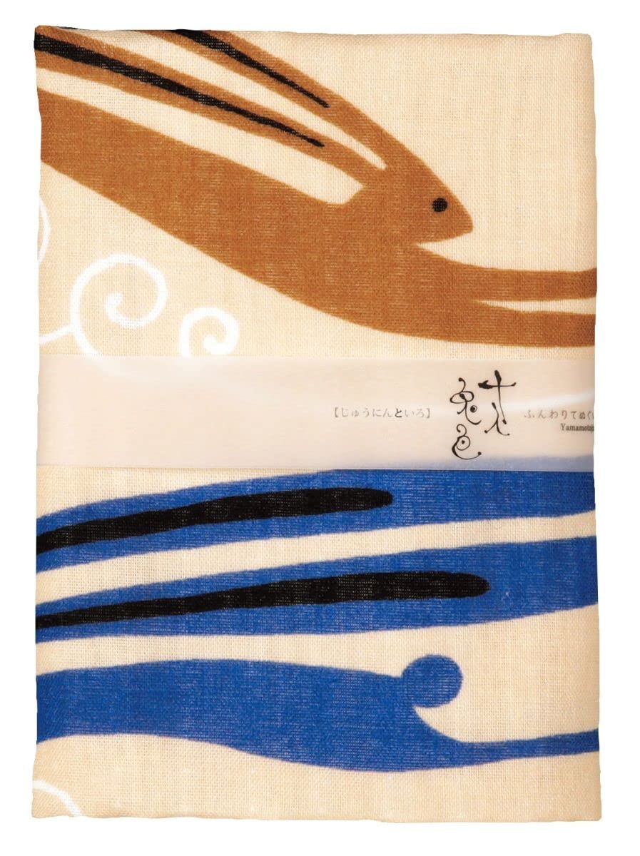 

Yamamoto Jin Shoten Fluffy Tenugui hand Ten Rabbit Colors Wave Path Double gauze 32 x 89 cm (Japanese towel) - - [4937] tenugui, 100% cotton, beige.