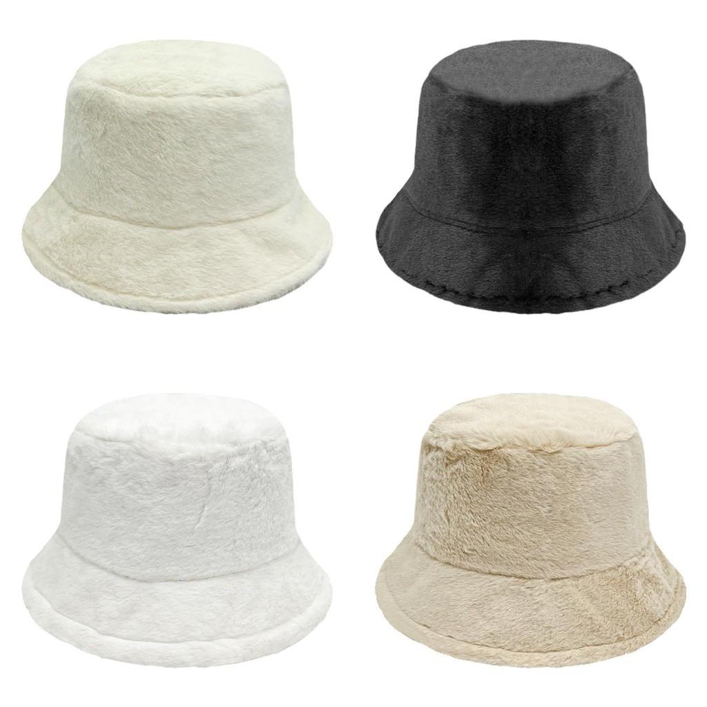Stylish Winter Bucket Hat For Women With Thick Faux Rabbit Fur For Casual Outdoor Use