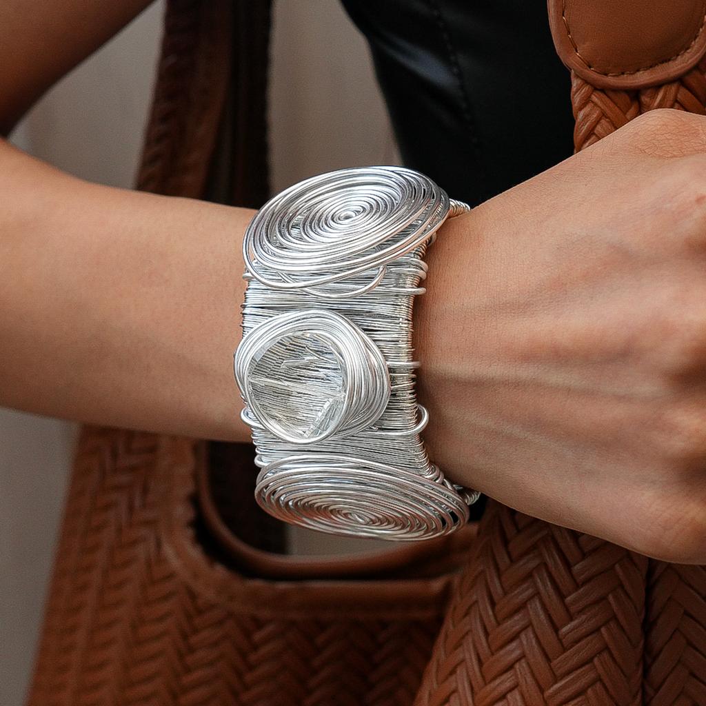 Metallic multi-layer winding open bracelet fashion geometric bracelet jewelry