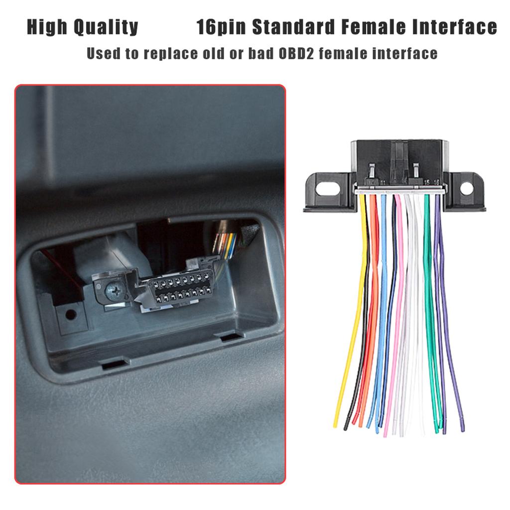 OBDII J1962F OBD2 16 Pin Female Connector Dashboard Port Open Tinned Wire Pigtail Full Cable Harness 3.9''