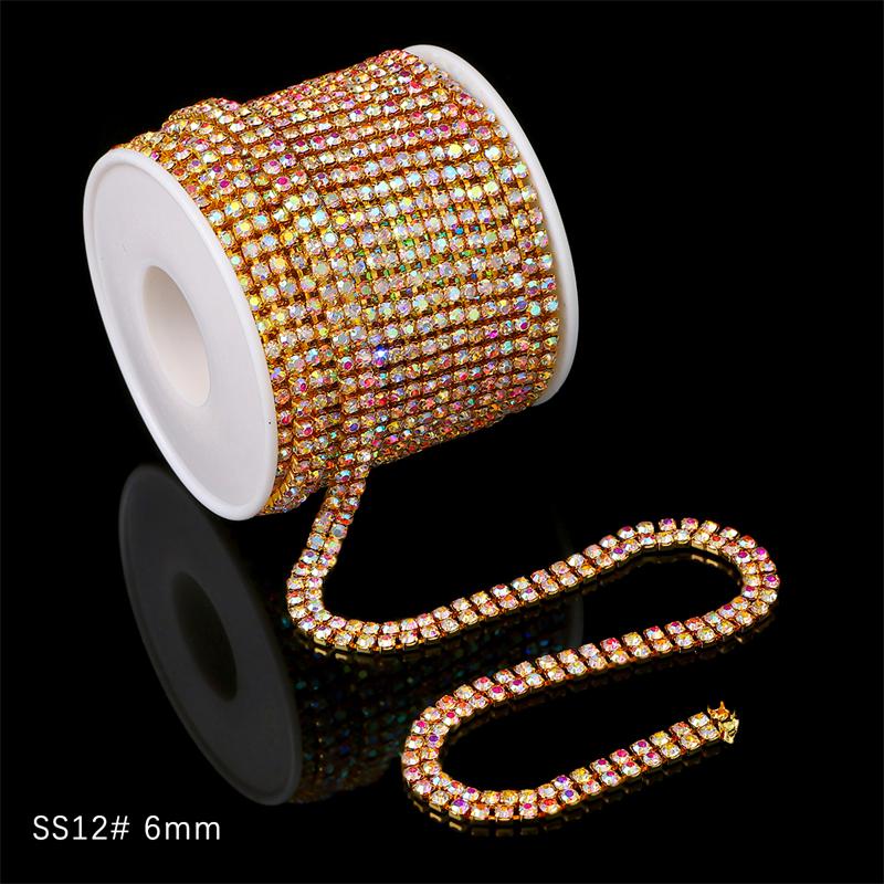 1 Yard 2 Reihen 1 Reihe Kristall Strass Kette Aufnähen Aufkleben Perlen Besatz Kupfer Kette Für Kleidung DIY Schmuckherstellung Zubehör