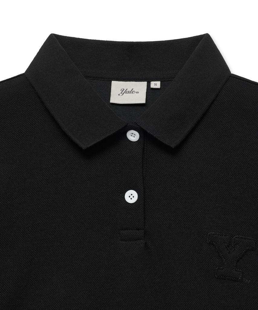 Yale Women'S Crop Banded Polo Shirt_Black