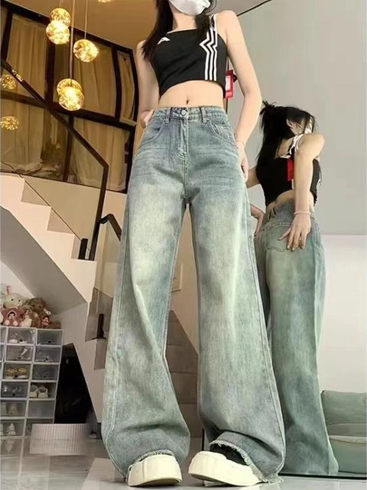 90s Vintage Baggy Blue Jeans Women Y2k Harajuku High Waist Denim Trousers Female Retro Fashion Sense Aesthetic Wide Pants Casual