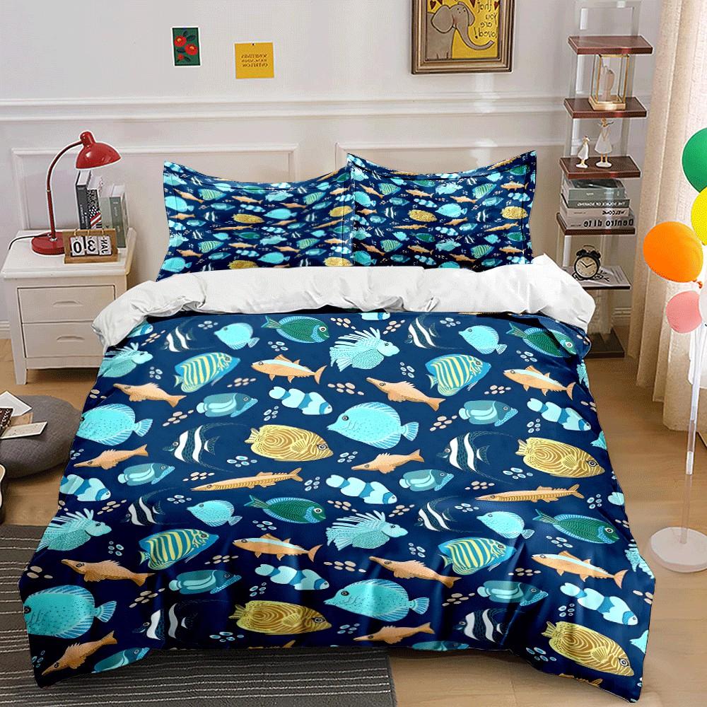 Colorful Fish Print Decoration Set Exquisite three-piece bedding set gift for kids and adults