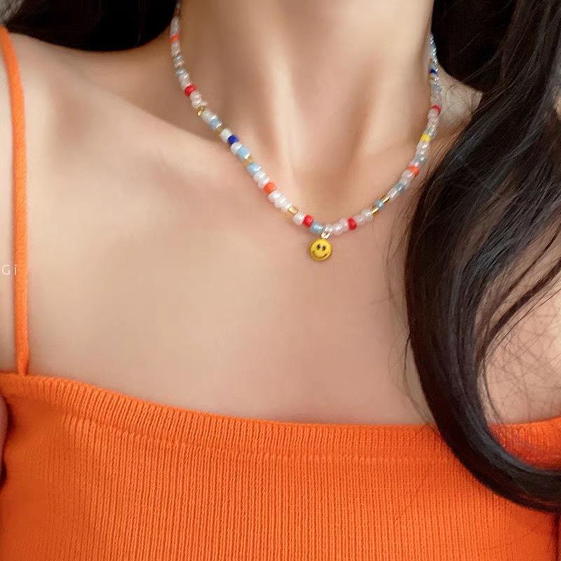 Dopamine Necklace: Candy-Colored Beaded Clavicle Design for Women - Sweet & Cool Internet Celebrity Jewelry