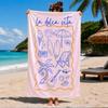 Coastal Line Sketch Style White Base Blue Summer Surf Chair Palm Guitar La Dolce Vita Print Quick Dry Beach Towel