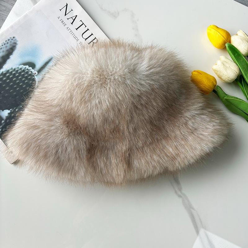 Damen Herbst/Winter Verdickter Imitations-Fuchsfell Eimerhut - Modisch, Warm, Einfarbiges Design