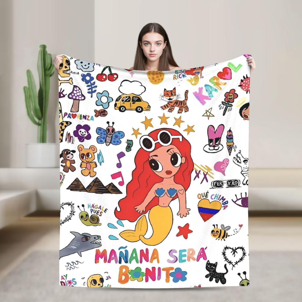 Manana Sera Bonito Karol G Blanket Quality Warm Soft  Throw Blanket Winter Travel Office Couch Chair Novelty Bedspread