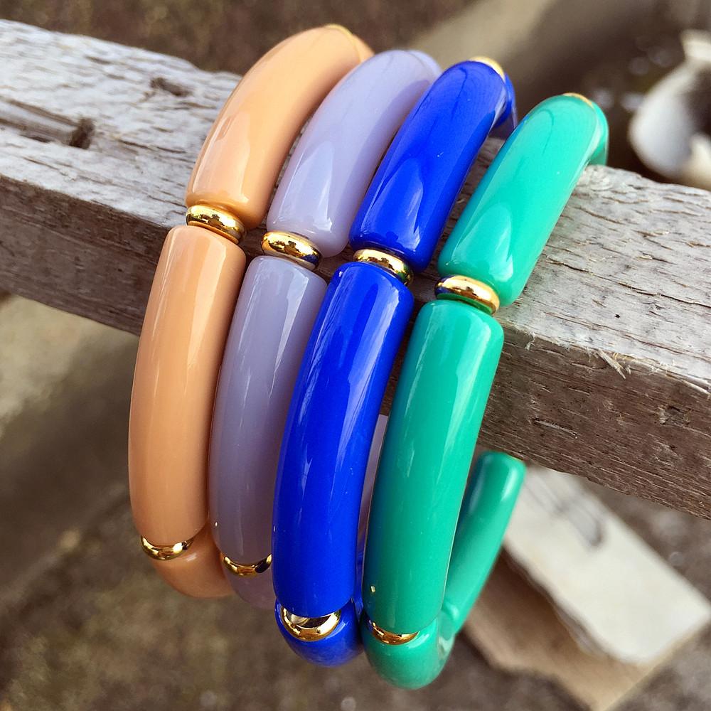 2025 Trendy Colorful Acrylic Bamboo Beads Bracelet for Women Stretch Resin Tube Beaded Cuff Bracelets Bangle Men Fashion Jewelry