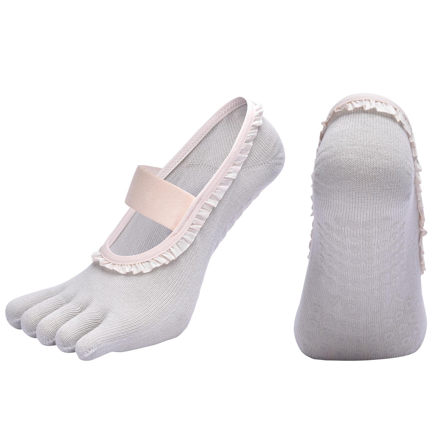 

Женские носки с разделенными пальцами, кружевным низом и противоскользящей подошвой для танцев, гимнастики, фитнеса, пилатеса, йоги, спортивные носки с пальцами для женщин серый