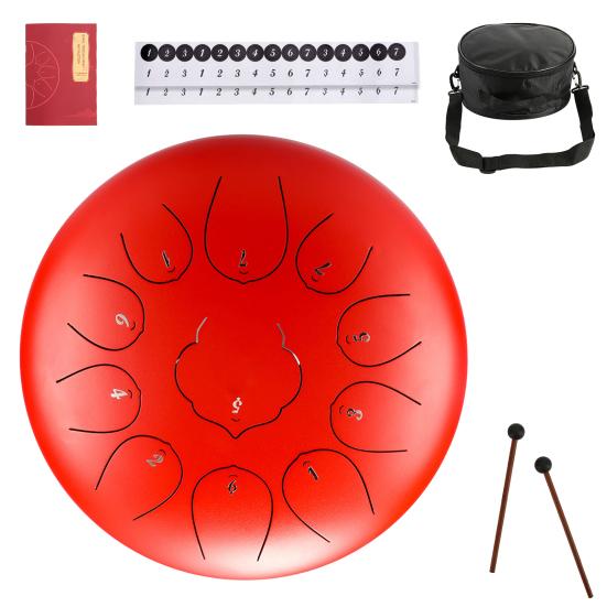 11 Notes 10 Inches Diameter Lotus Type Steel Tongue Drum Handpan Percussion Instrument with Bag Music Score Mallets