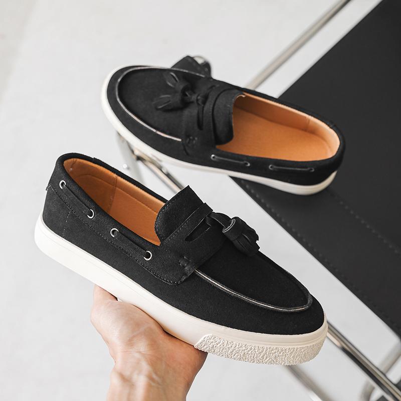 Suede Leather Mens Loafers Fashion Platform Men's Casual Shoes Handmade Male Walking Driving Shoes Moccasins Slip on Flat Shoes