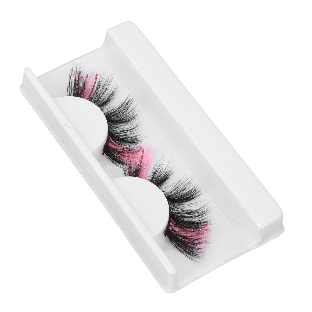 1 Pair 18mm Colored False Eyelashes Cosplay Costume Party Long Curly Pink Glitter Fake Eyelashes for Women G5X01‑2
