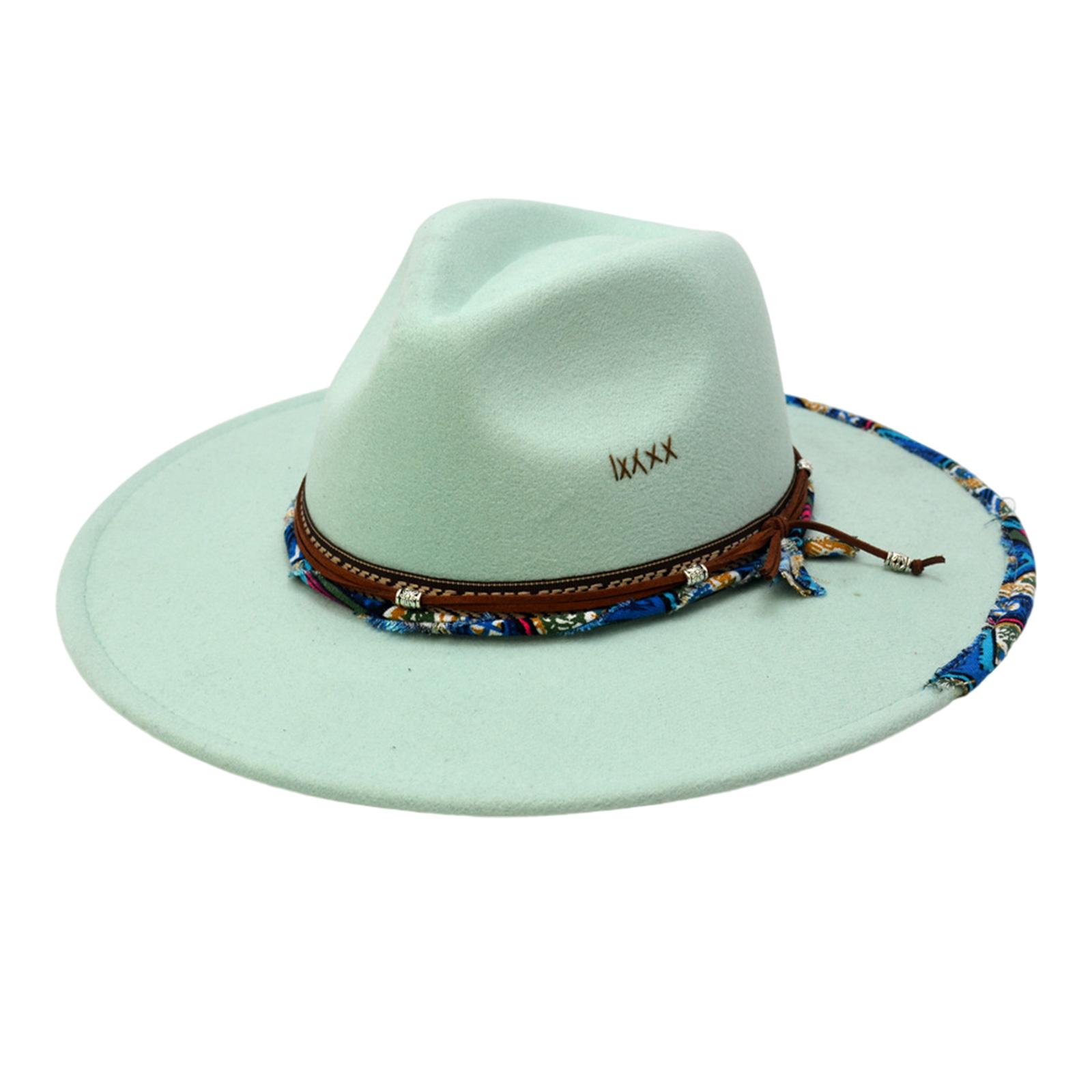 

Adult Fedoras Hat with Ethnic Hat Rope Eye Catching Ethnic Cowgirl Hat Model Show Performances Photography Fedoras Hat