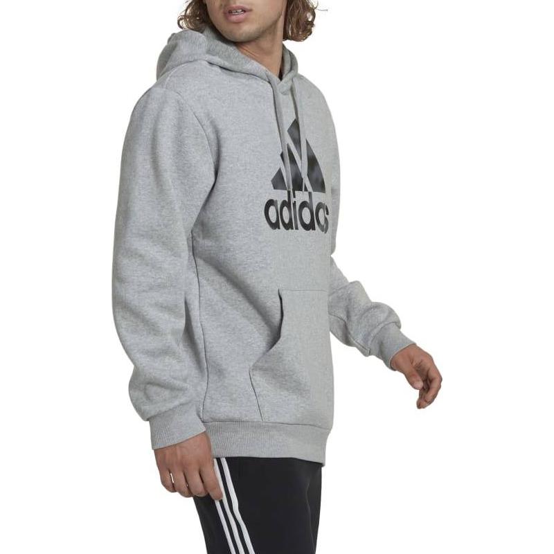 Adidas Solid Color Hooded Pullover With Logo Print Men Sweatshirt Grey HL6927