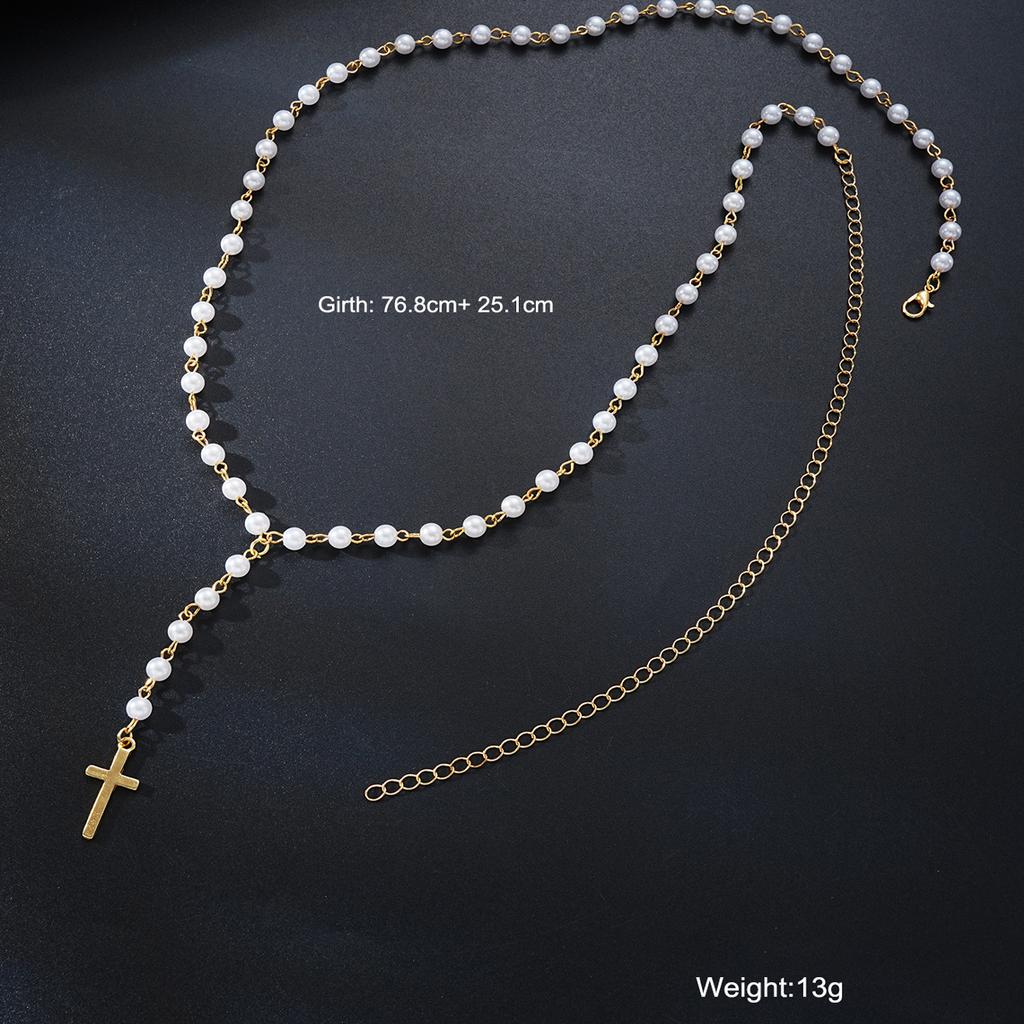 New Sexy Boho Single Layer Cross Pearl Belly Chains For Women Simple Gold White Color Body Chains Fashion Summer Bikini Jewelry