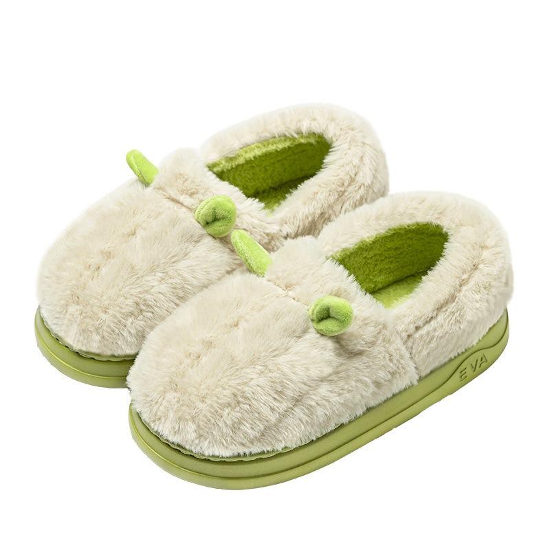 New autumn and winter imitation rabbit hair cotton slippers home indoor warm thick bottom couple hair slippers men's bag heel