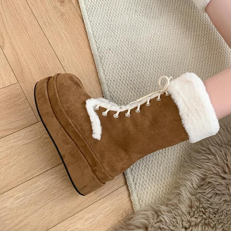 2024 Autumn and Winter New Thick Sole Suede Snow Boots Women's Fashion Thickened Mid-tube Cotton Boots