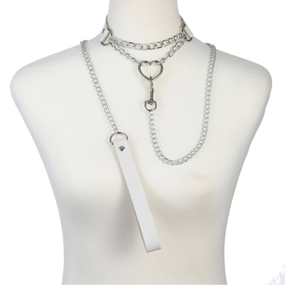Chain Leash Choker Collar for Women Alt Fashion Leather Chocker Sexy Costume Jewelry Halloween Cosplay Accessories