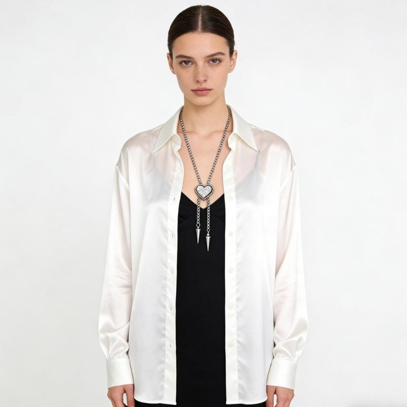Elegant Heart Shaped Neckwear Rhinestones Accented Unisex Stainless Steel Necklace Slidable for Gifting and Daily Use