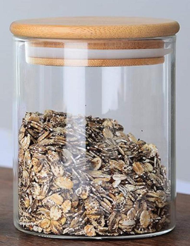 Morning Place Glass Condiment Jar with Bamboo Seasoning Bottle Sugar Condiment Pot for Kitchen of Lid, Set, Salt, Pepper, Shakers, (Set 6)