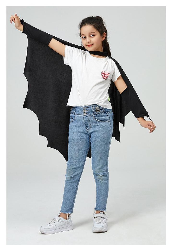 Top-Selling Bat-Shaped Halloween Cloak Jumpsuit with Sleeves - Black Cloak Set
