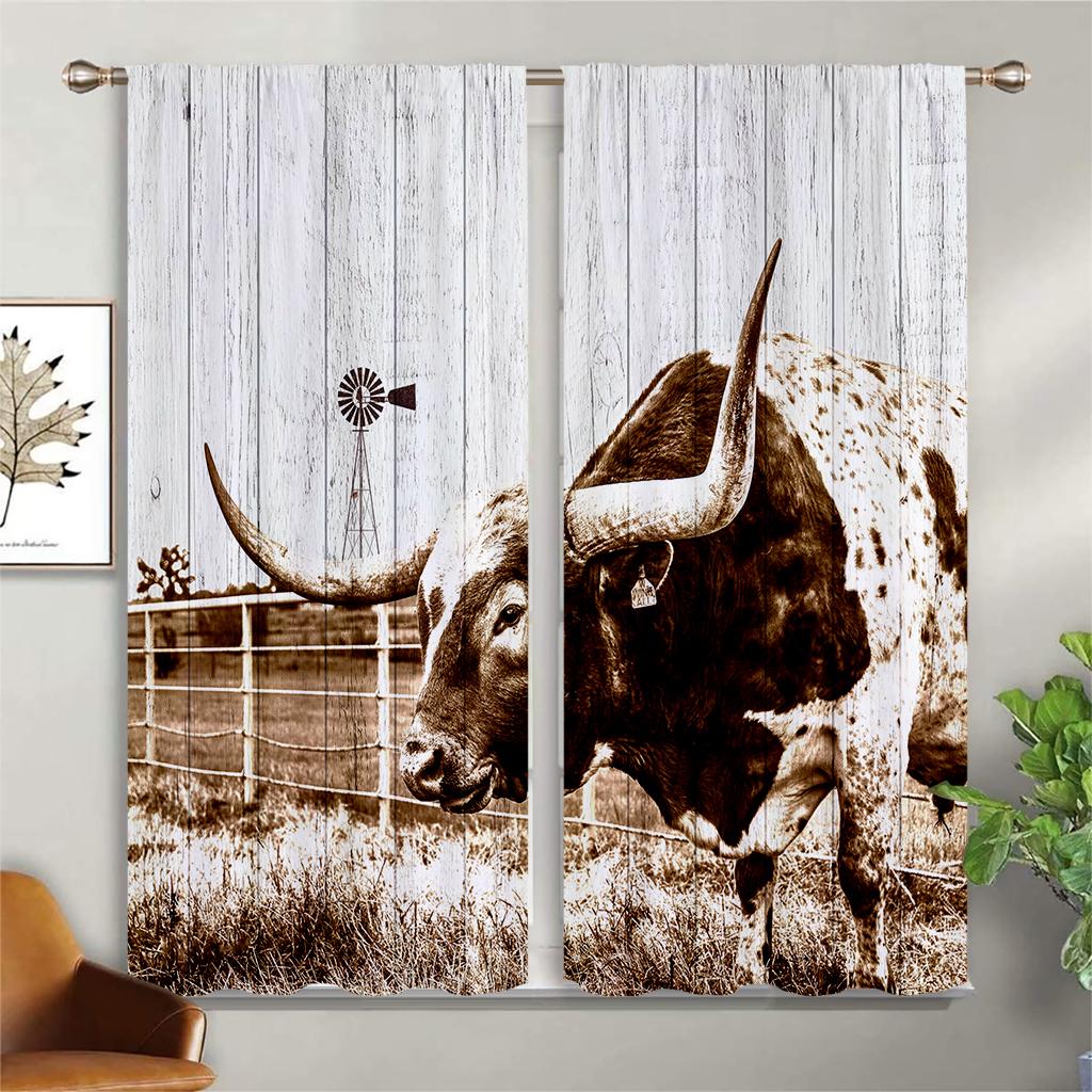 3D Vintage Field Style Curtains, Animal, Cattle, Sheep, Plant, Floral Curtains, Living Room, Bedroom, Balcony, Kitchen Decor