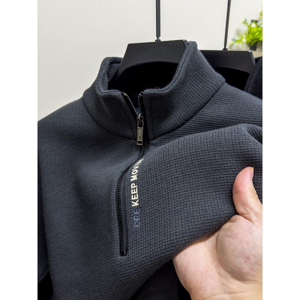 Men's Winter Fleece-Lined Zipper Sweatshirt with Semi-High Collar, Thickened Long-Sleeve Casual Sweater