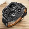 Top-tier Luxury Men's Watch,  square Dial, Compass, Thermometer Design, Dual-time Quartz Vintage Sports Leather Watch