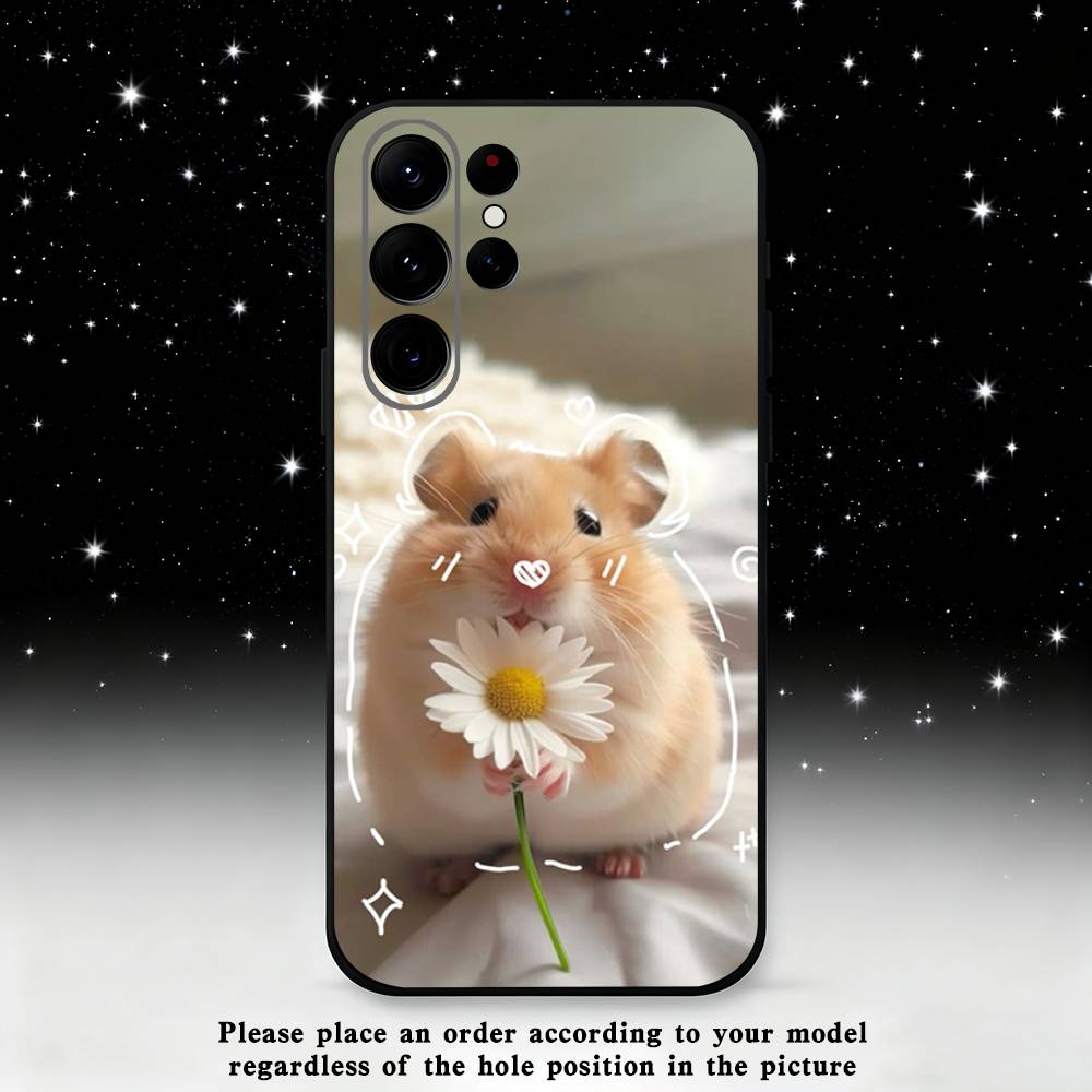 Cute Animal Hamster Phone Case For Samsung S 25,24,23,22,30,21,10,9,Ultra,Plus,Lite,FE,4,5 G Black Soft Case