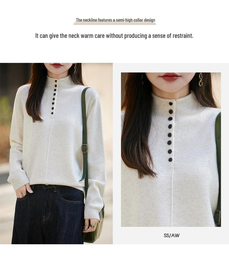 Stylish Women's Semi-High Neck Knit Sweater: French Autumn/Winter Collection