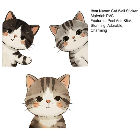 3 Stück Guckende Katze Rausguckende Wandaufkleber Cartoon Katzen Aufkleber Abnehmbar Abziehen