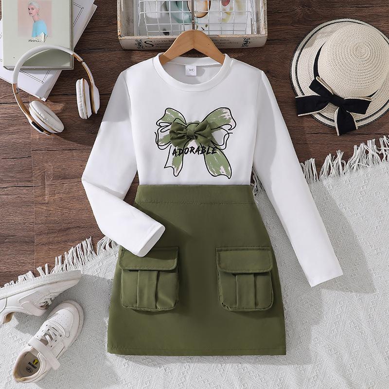 Girls Fashion Set - Summer Children s Sweet Top + Skirt Set 130cm=8Y зелёный