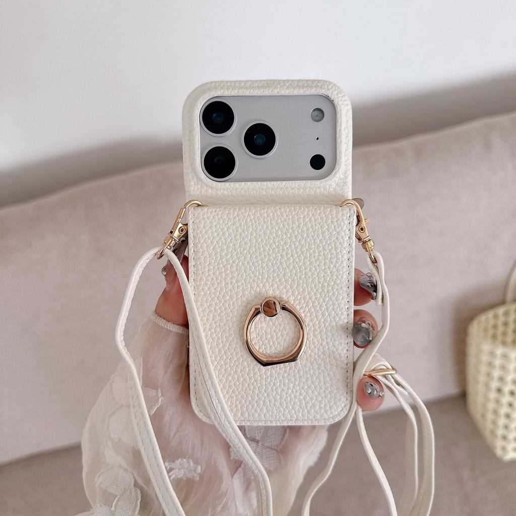 Crossbody Card Solt Ring Holder Flip Mirror Magnetic Wallet Leather Case For iPhone 17 Pro Max 16 Plus 15 14 13 12 Lanyard Cover