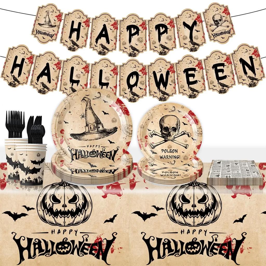 New Halloween Party Supplies Halloween Party Decoration Tablecloth Paper Tray Banner Atmosphere Halloween Decorations for Home