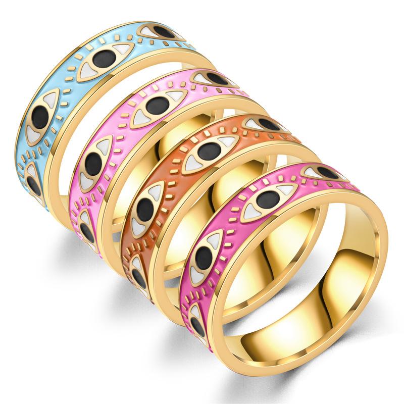 European and American Popular Devil's Eye Titanium Steel Oil Drop Ring Fashion Design Hip-hop Style Couple Ring Hand Jewelry